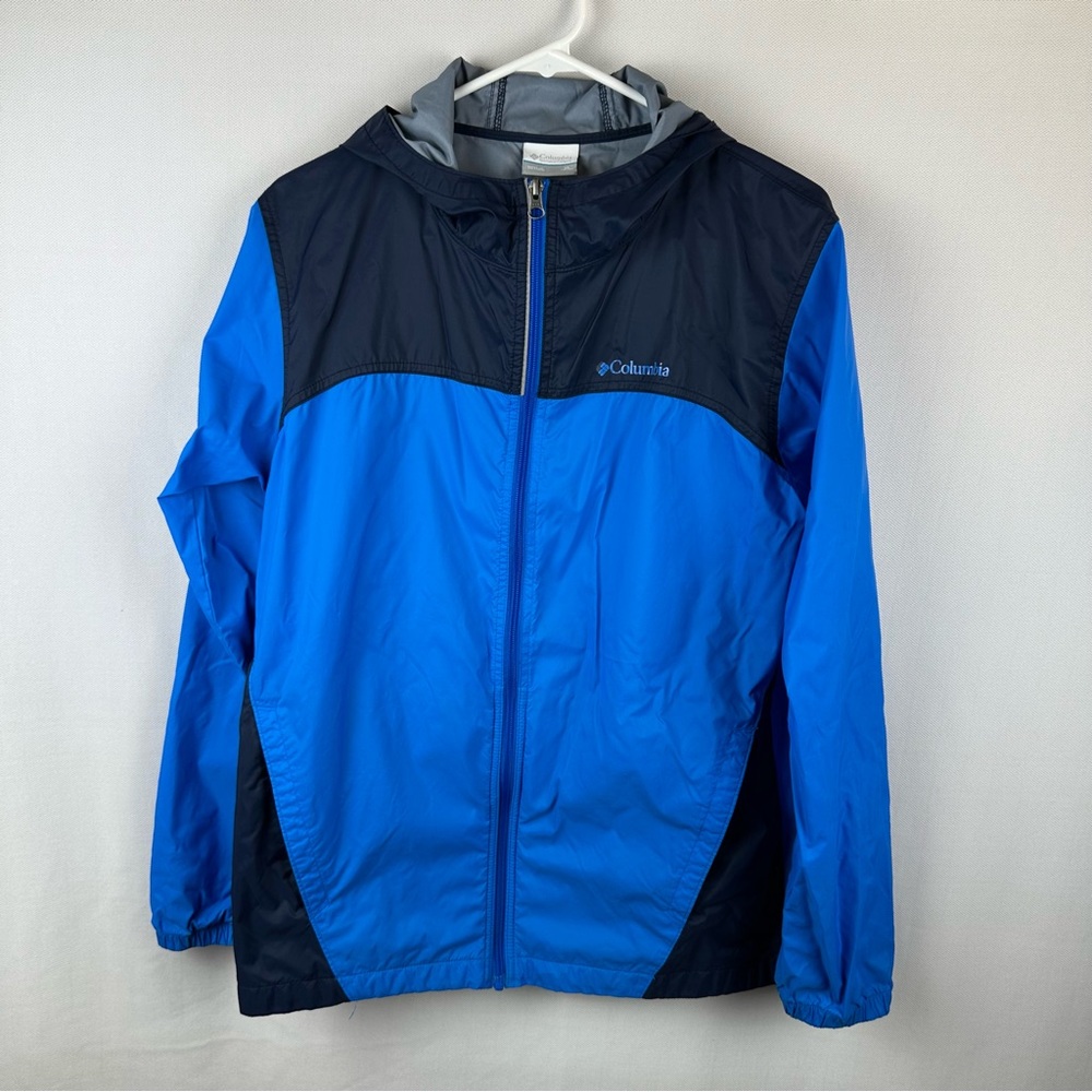 Columbia Blue and Black Raincoat Water-Resistant Hooded